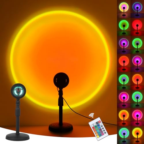 Mineup Sunset Lamp, 16 färger, 180° roterande, solnedgångsljus, USB-anslutning, solnedgång för sovrum, fotografi, vardagsrum, fest