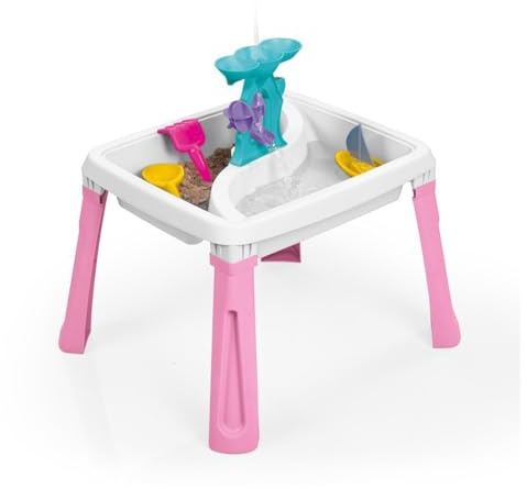 Dolu Tavolo con Sabbia e Acqua 3 in 1, Giocattolo Creativo per Bambini dai 24 Mesi in su, Vassoio da Gioco, Tavolo da Gioco per Acqua, Sandbox – Rosa/Bianco