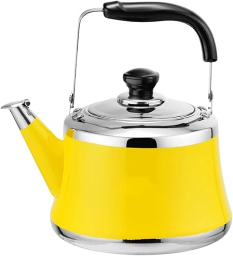 Bouilloire sifflante en acier inoxydable 1-4 L, théière jaune polyvalente, compatible avec tous les réchauds, pour la maison et l'extérieur.(1.5L)