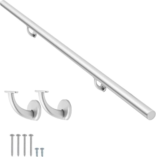 Set di corrimano moderno in alluminio, corrimano per scale interne, ponte, pendenze, corrimano per scale da parete, staffe in lega di zinco incluse, antiruggine (argento anodizzato, 3,5 m)