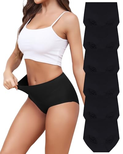 Levao Culotte Femme sans Couture Taille Haute Slips Invisibles sous-vêtements Doux Hipster Elasticité Confortables Panties Bikini Lot de 6 S-XXL
