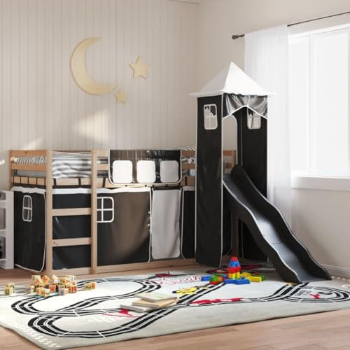 UJCHVHN Item-Bunk Bed without Mattress with Slide White and Black 90x200 cm,Beds & Accessories,Beds & Bed Frames