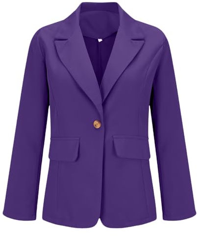 LZPCarra Giacca da donna sportiva, blazer, corta, elegante, a lunga durata, marrone, con bottoni, tinta unita, per le mezze stagioni, da lavoro, casual, per la primavera, Lilla, XL