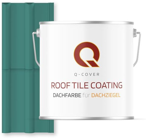 Q-COVER Dachfarbe Hochglanz Minttürkis RAL 6033 5L | wetterfest UV-beständig elastisch für Dachziegel Beton Zement Eternit Renovierung