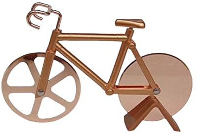 Gold Bike Pizzaschneider Rad - Küche Kochen Werkzeug mit Scharfer Edelstahlklinge & Ständer - Einzigartiges Fahrraddesign Pizzaschneider für Spaß & Effizientes Schneiden