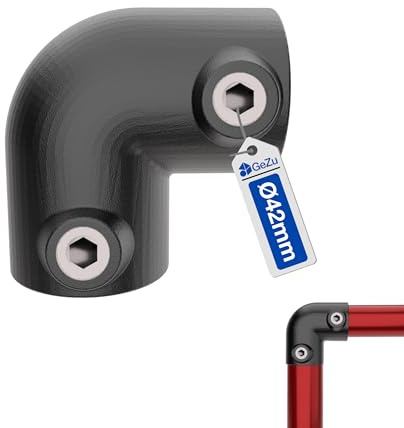 GeZu Impex 90° Elbow Tube Clamp Ø 42 mm | Hot Dip Galvanized Black Powder Coated 2 Way Elbow Clamp Fitting Pipe Connector for Handrails & Frames