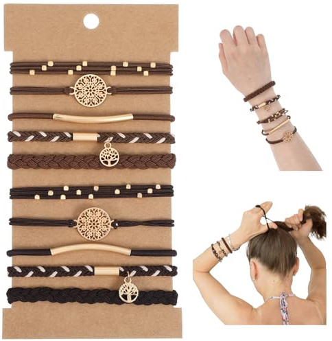 Xinjoduz 10 pulseras de goma para el pelo, gomas para el pelo para mujeres, niñas, elásticas, para cabello rizado, liso, grueso y fino