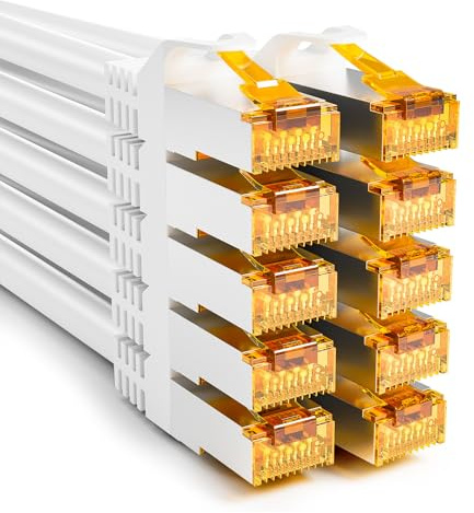 iwillink 1m CAT 7 Patchkabel, 10 Gbit/s, 10 Stück - Weiß | 600Mhz - Kurz Lan Kabel 1m, RJ45 Netzwerkkabel CAT 7/6a kompatibel, S/FTP, Kupfer, PoE-fähig - Patchpanel/Switch/Router