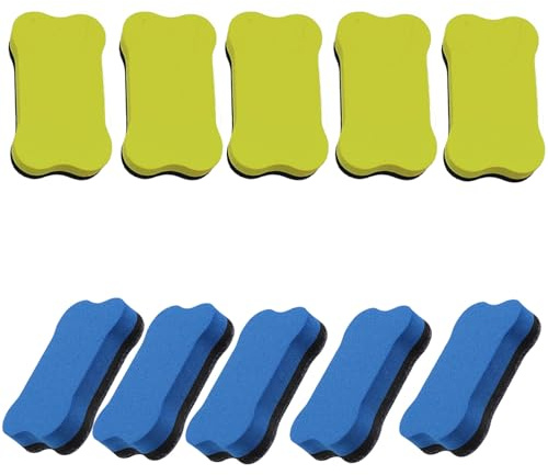 Borrador Pizarra Blanca, 10 Unidades (Amarillo, Azul), Borrador Magnético Pizarra Blanca de gomay Fieltro, Ligero y con Fuerte, para Borrar Rotuladores de Pizarra
