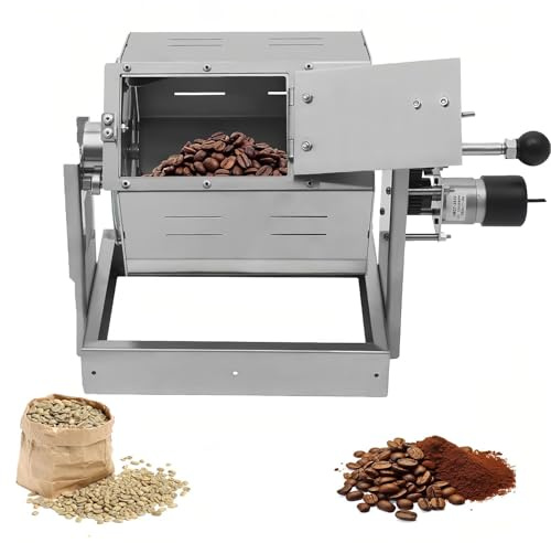 Stainless Steel Drum Coffee Bean Roaster, Direct Fired Gas for Nuts Grains, Multifunctional Peanut Roasting Machine