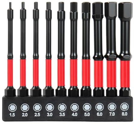 Hex Drill Bit Set, 10PCS 100mm Ball End Hex Bits Sets Long Allen S2 Steel Magnetic Screwdriver Bits Set Hexes Bit Sets Screwdriver Impact Bit