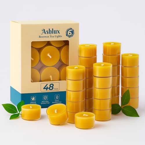Ashlux oparfymerad bivax värmeljus 48-pack, 6 timmar lång brinnande