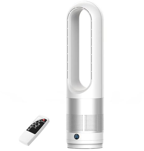 LSQXSS Ventilador de torre de 18 pulgadas sin aspas con control remoto y temporizador, 8 velocidades, oscilación de 80° para dormitorio, cocina y oficina, pantalla LED con apagado automático.