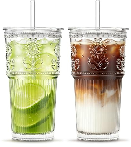INSETLAN 470ml Doppelwandige Kaffeegläser, Latte Macchiato Gläser 2er Set Borosilikatglas Kaffeetassen Glas Cappuccino Tassen für Kaffee, Eis, Milch, Saft, Tee