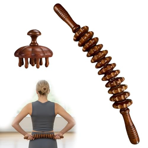 LORESJOY Appareil Massage Roller Manuel, Rouleau Massage, Masseur Anti Cellulite En Bois, Soulagement De La Douleur Musculaire Et Relaxation, Maderothérapie Bois, 12 Roues (B)