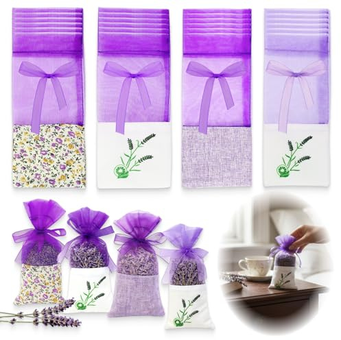 24 Stück Lavendelbeutel Beutel Leere Beutel Kordelzug Säckchen Lila Organza Baumwolle mit Blumenmuster für Lavendel Kräuter Gewürze Rosen Potpourri Schmuck Geschenke Duftbeutel Aufbewahrung