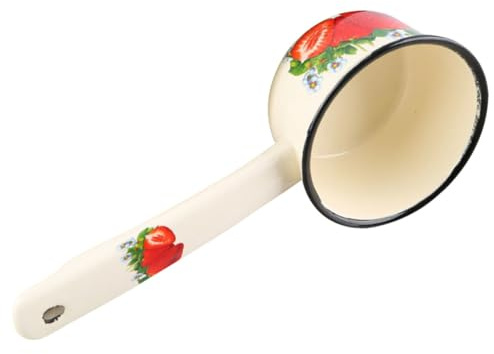 SAFIGLE Pot à Lait Revêtu Multifonction avec Long Manche Louche Eau pour Cuisine Chauffe-beurre et Préparation Lait Ustensile Vintage Compatible Gaz et Induction Beige Fraise