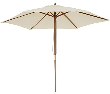 QYYZTQY 2.5m Wooden Garden Parasol Sun Shade Outdoor Canopy Beige Patio Umbrella