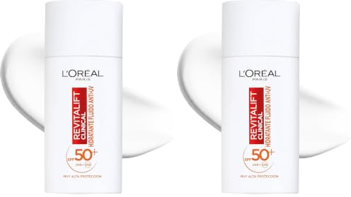 L'Oreal Paris Revitalift Clinical Fluido Hidratante Anti-UV SPF50+ Diario con Vitamina C. Protege tu Piel de los rayos solares. Previene Líneas de Expresión y Manchas oscuras. Acabado invisible, 50ml.