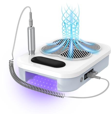 Elektriska nagelfräsar med UV-LED-nagellampa och nageldammutsugning (steglös växellåda): 3-i-1 nageldammsugare för manikyr, pedikyr, polering, akrylgel nagelslip för salong och hem