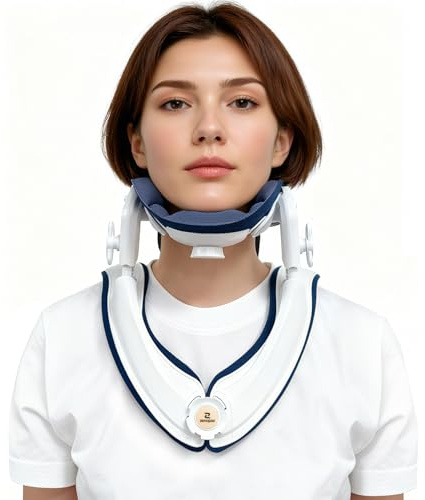 Cervical Traction Device, Lightweight & Adjustable Neck Stretcher for Neck Support, Cervical Neck Traction Device for Home Use, Neck Pain & Tension Relief (White)