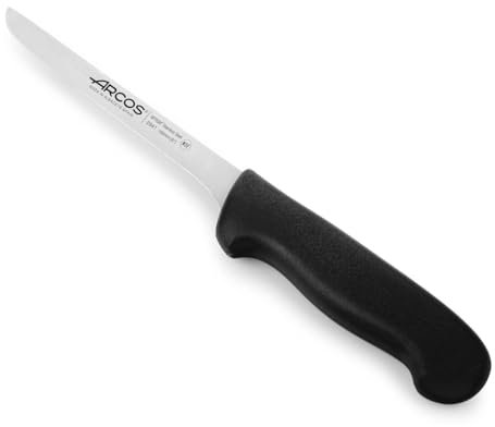 Arcos Cuchillo deshuesador con Hoja Acero Inoxidable Nitrum 160 mm. Cuchillo carnicero profesional para cortar huesos carne. Mango ergonómico polipropileno. Serie 2900. Color negro.