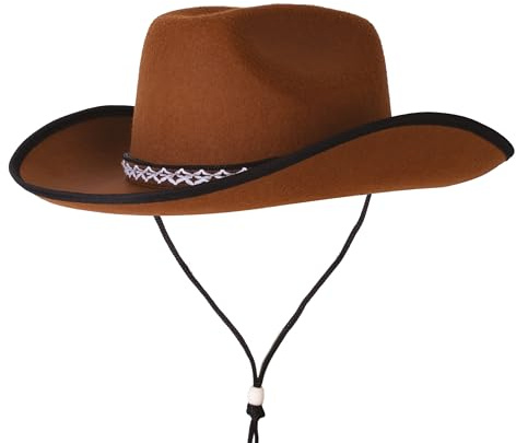 P'TIT CLOWN - 11235 - Chapeau Feutre Cowboy Enfant - Unisexe - Accessoire Déguisement Western - pour Costume Carnaval, Halloween, Cosplay, Anniversaire Fête Costumée, Spectacle - Marron
