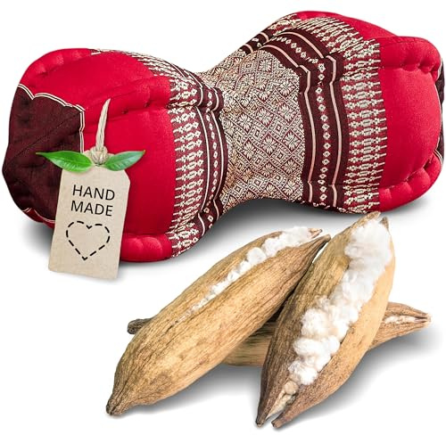 livasia Nackenstützkissen Papayakissen - Ø 13x43cm - Nackenkissen Papayaform, Sofakissen, Lesekissen mit Kapok, Kissen für Garten und Balkon, Reisekissen handgefertigt (Rubinrot)