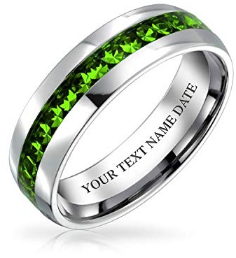 Bling Jewelry Individuell Anpassbarer Kanalset-Kristall-Ewigkeitsband-Ring Unisex Silberfarben Edelstahl Geburtsstein-Monatsfarben 6MM Größen 5-12