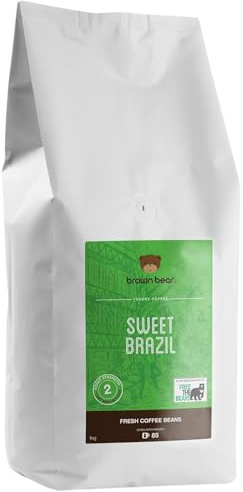 Sweet Brazil Brazilian Coffee Beans 1kg - Light Medium Roast - Brown Bear - For All Coffee Machines - Donation to Free The Bears - 100% Arabica