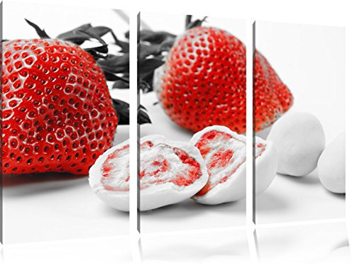 Pixxprint Erdbeeren mit Schokolade umhüllt, Leinwandbild 3 Teilig, Gesamtmaß: 120x80cm, Wandbild, Dekoration, fertig gespannt, Kein Poster