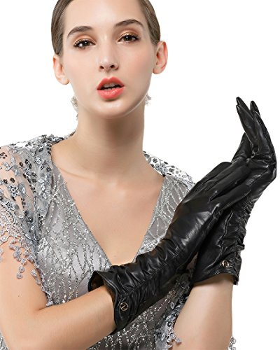 Nappaglo Damen Italienisches Lammfell Leder Handschuhe Winter Warm Langes Fleecefutter Handschuhe