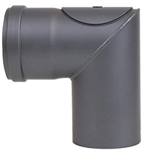 LANZZAS Pelletrohr Bogen 90° 1x abgewinkelt (Spitzwinkel) - Durchmesser 80 mm - Farbe: gussgrau - mit Reinigungsöffnung