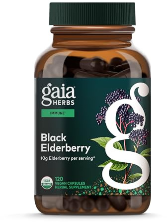 Gaia Herbs Black Elderberry - Daily Immune Support Supplement to Help Support Wellness - with Black Elderberries & Acerola Fruit for Antioxidant Support* - 120 Vegan Capsules (60 Servings)