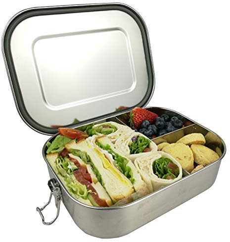 UPTRUST Leak Proof Stainless Steel Bento Lunch Container, (47OZ/1400ML) Metal Bento Lunch Box for Kids or Adults, 3 Compartment Packing Box for Work Lunch
