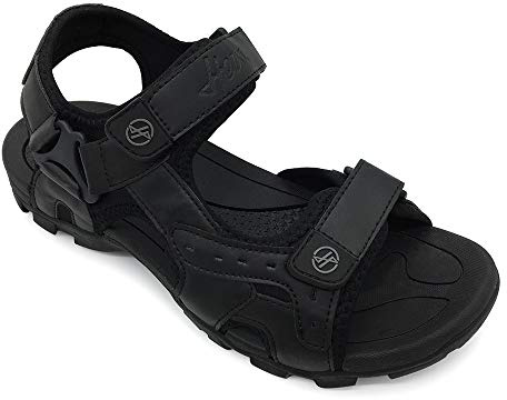 HEVA Sandalen Herren Leder Outdoor Sport Trekking Wander Sandalen (44 EU Schwarz)