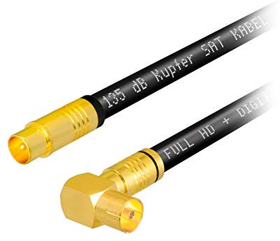 HB-DIGITAL - Cavo antenna HDTV in rame per ricevitori DVB-C, connettore antenna IEC, schermatura dorata 5x, 135 dB, presa ad angolo di 90°, cavo coassiale 1080p Full HD UHD Ultra 20m Nero