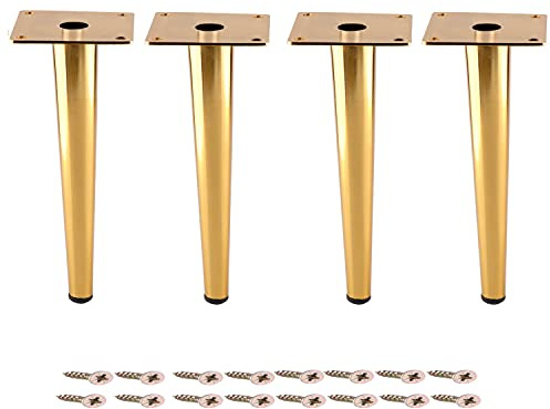 Osring 8 Inch Furniture Table Legs Golden, Steel Round Tapered Modern Sofa Feet, Straight Metal Furniture Legs Hardware for Cabinet and Couch, 4 Pack
