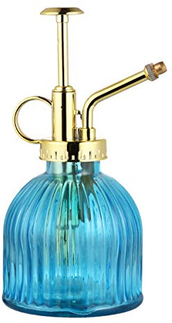 Yardwe Glas Gießkanne - Vintage Stil Glas Gießspray Flasche Einhand Gießkanne Zimmerpflanze Sprühflasche für Garten Pflanzen Reinigung (Blau + Golden)