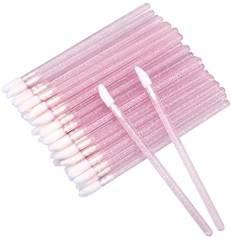 G2PLUS 100 PCS Lip Brushes - Pink Lip Wands - Crystal Lipstick Lip Applicator Wands for Lips, Eyes and Makeup Application
