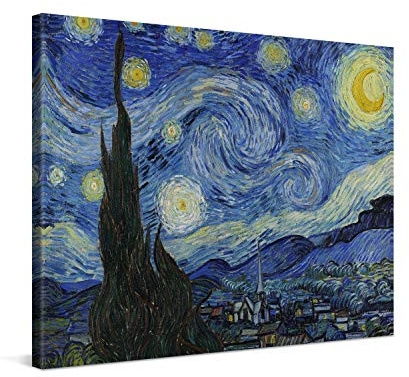 PICANOVA – Vincent Van Gogh Die Sternennacht 40x30 cm – Bild auf Leinwand – Leinwandbild – Premium Leinwanddruck – Kunstdruck Auf 2cm Holz-Keilrahmen Für Schlaf- Und Wohnzimmer