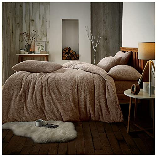 GC GAVENO CAVAILIA Teddy Bear Fleece Double Bedding Set | Soft & Cosy Thermal Warm Fluffy Double Duvet Sets With 2 Piece Pillowcases| Mink | 200 Cm x 200 Cm