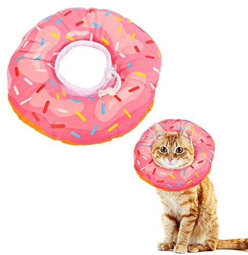 Xinzistar Halskrause Katzen Halsband Soft Weich Katze Schutzkragen Anti Biss Safety Einstellbarer Schützender Kragen für Haustiere Katzen Hunde Welpen Kätzchen (Rosa Donut, S)