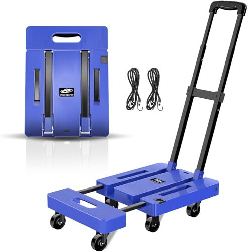 SPACEKEEPER Folding Hand Truck, 500 LB Heavy Duty Luggage Cart, Blue