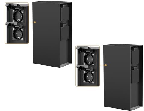 ledscom.de 2 pz. presa da giardino a colonna POMI per esterni, IP44, 4 vie, acciaio inox, nero, quadrato, 23 cm