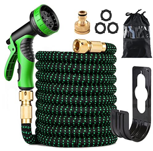 Tubo da giardino flessibile estensibile 15 m 50 piedi, con ugello a 9 funzioni Tubo d'acqua con accessori in ottone massiccio e nucleo in lattice doppio,per lavaggio dell'auto,irrigazione di giardino