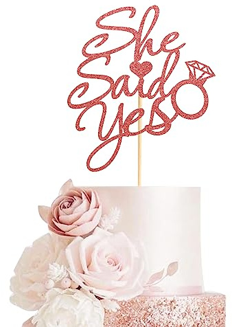 Arthsdite She Said Yes Cake Topper for Bridal Shower Engagement Decorations, Bride To Be/Proposal /Bachelorette Wedding Party Decorations - Rose Gold Glitter