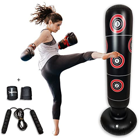 Befitco - Aufblasbarer Boxsack - Standboxball auf Fuß - Boxsäule für Erwachsene und Kinder