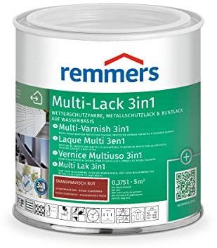 Remmers Multi-Lack 3in1 skandinavisch rot, 0,375 Liter, Wetterschutzfarbe, Metallschutzlack & Buntlack auf Wasserbasis für Holz, Metall & PVC