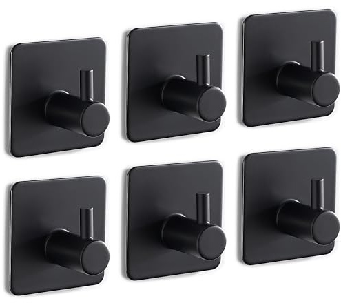 Eowihor Handtuchhalter Handtuchhaken, Wandhaken Ohne Bohren, 6 Stück Selbstklebend Haken aus Edelstahl, Ideal für Bad Toilette Küche Büro, Schwarz